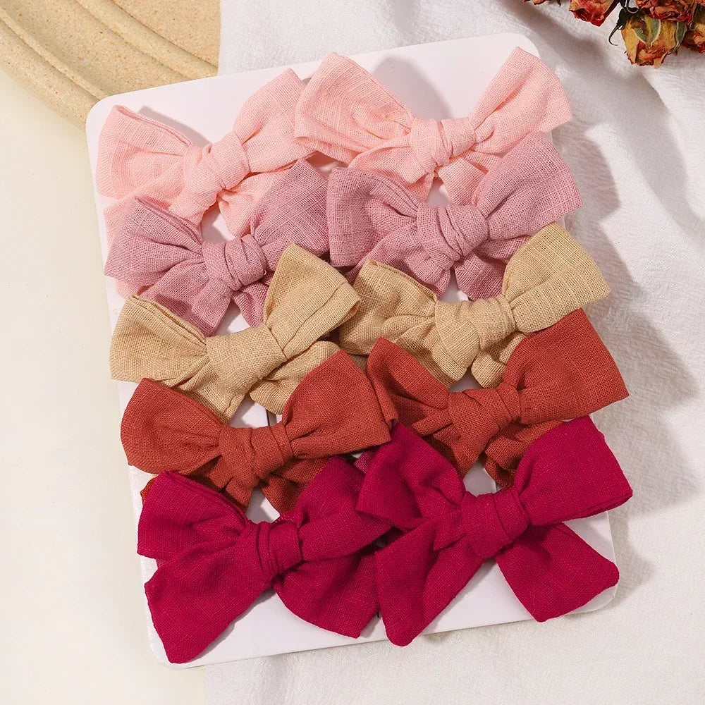 10Pcs/set Solid Color Cotton Hair Bows Hair Clips