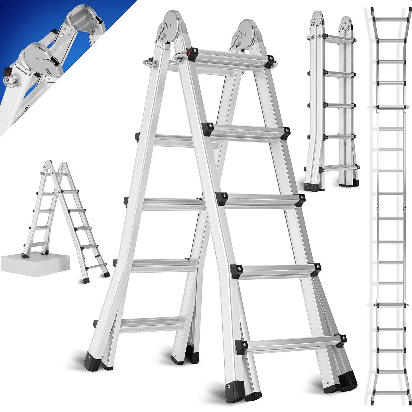 Telescoping Extension Ladder 4.8M Aluminum 150kg Max Capacity