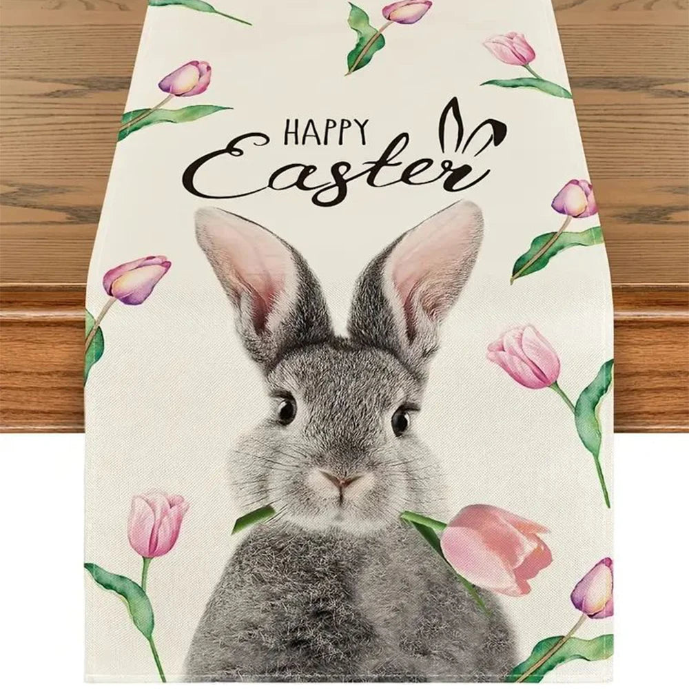 1pcs Table cover Linen Easter Bunny Rabbit