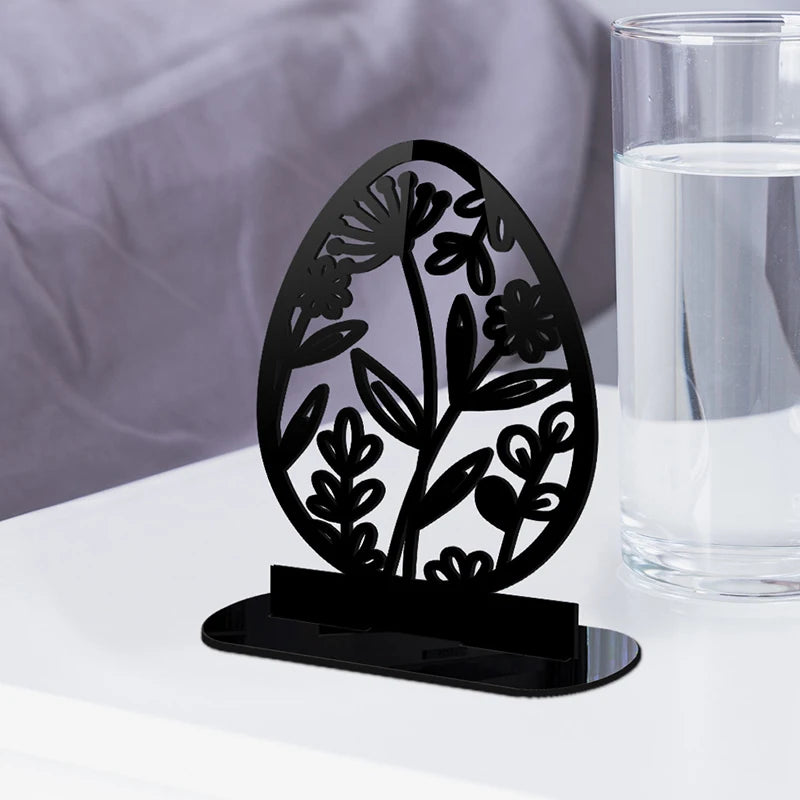 1PC Hollow Out Easter Rabbit Egg Black Acrylic Table Ornament