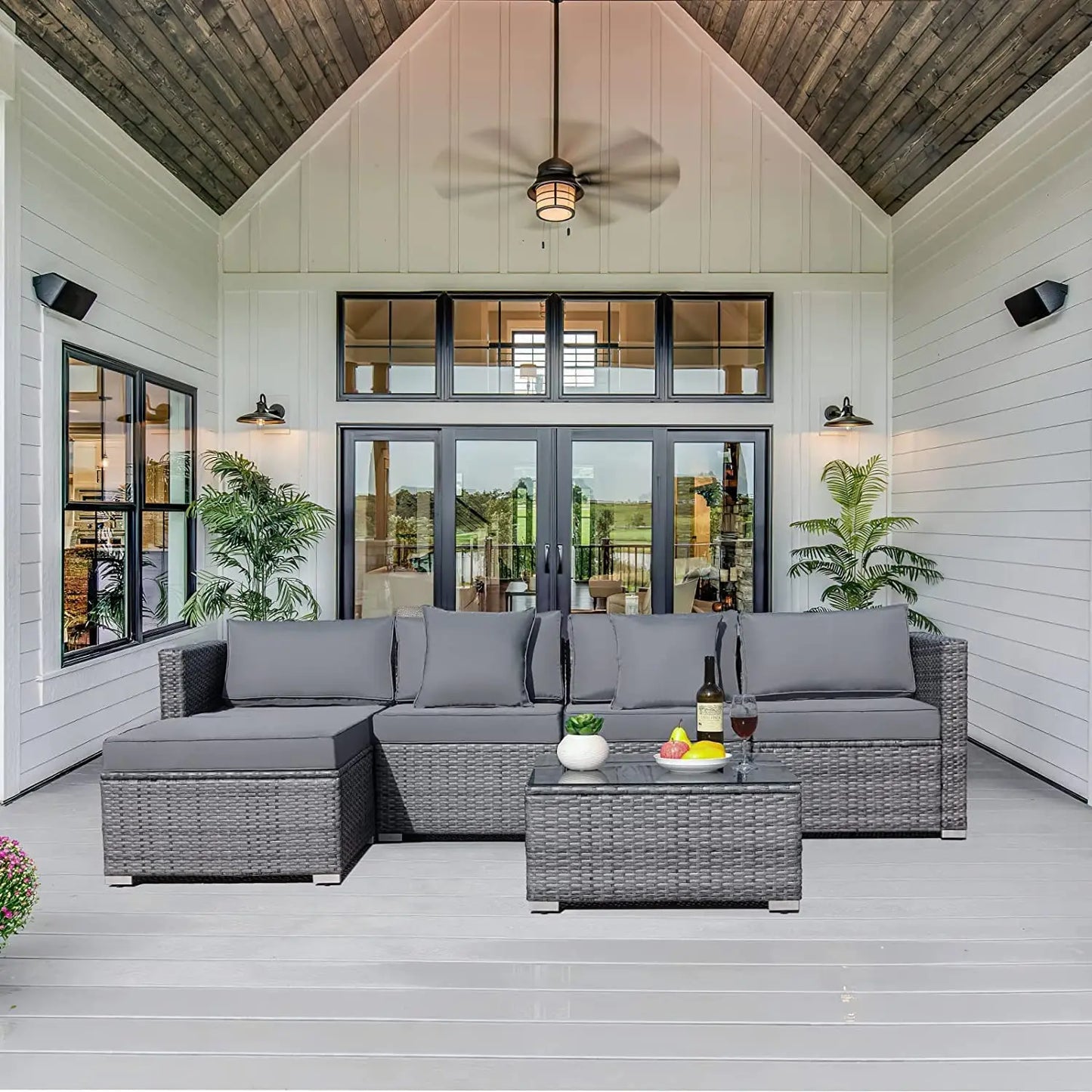 6PCS Rattan Garden Corner Sofa Set Outdoor