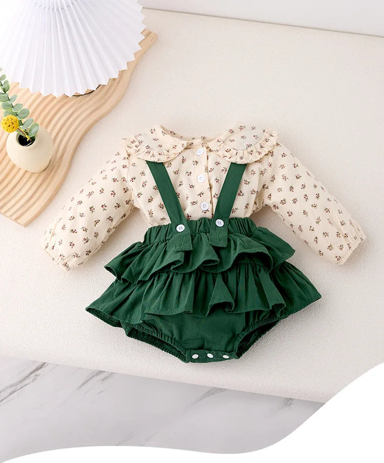 Baby Girl's Overall Skirt and Pants Set Floral Print
