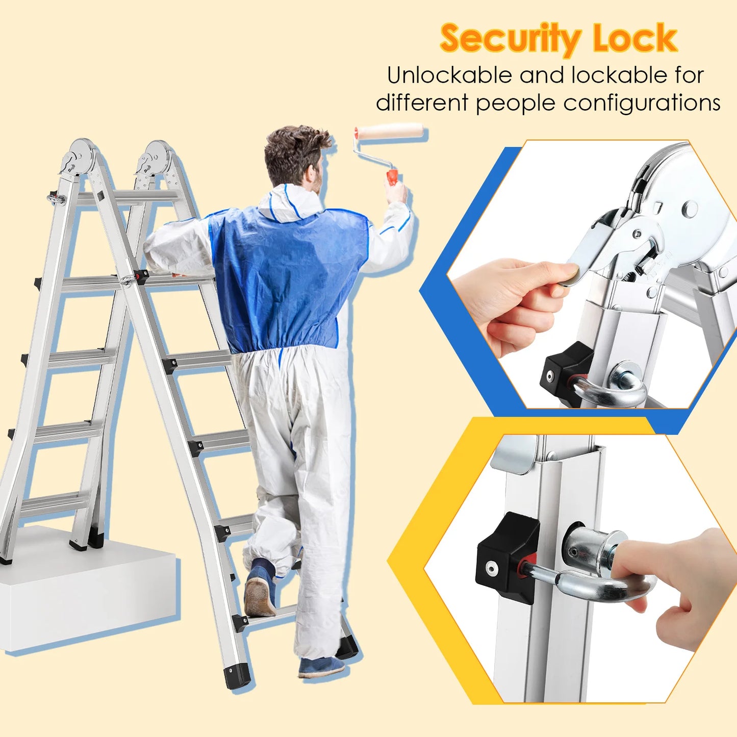 Telescoping Extension Ladder 4.8M Aluminum 150kg Max Capacity