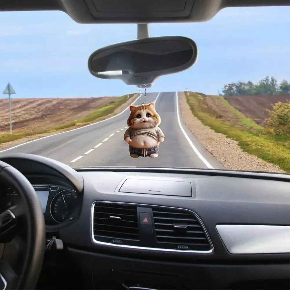 2D Car Cute Cat-Shaped Pendant Realistic Animal Rearview