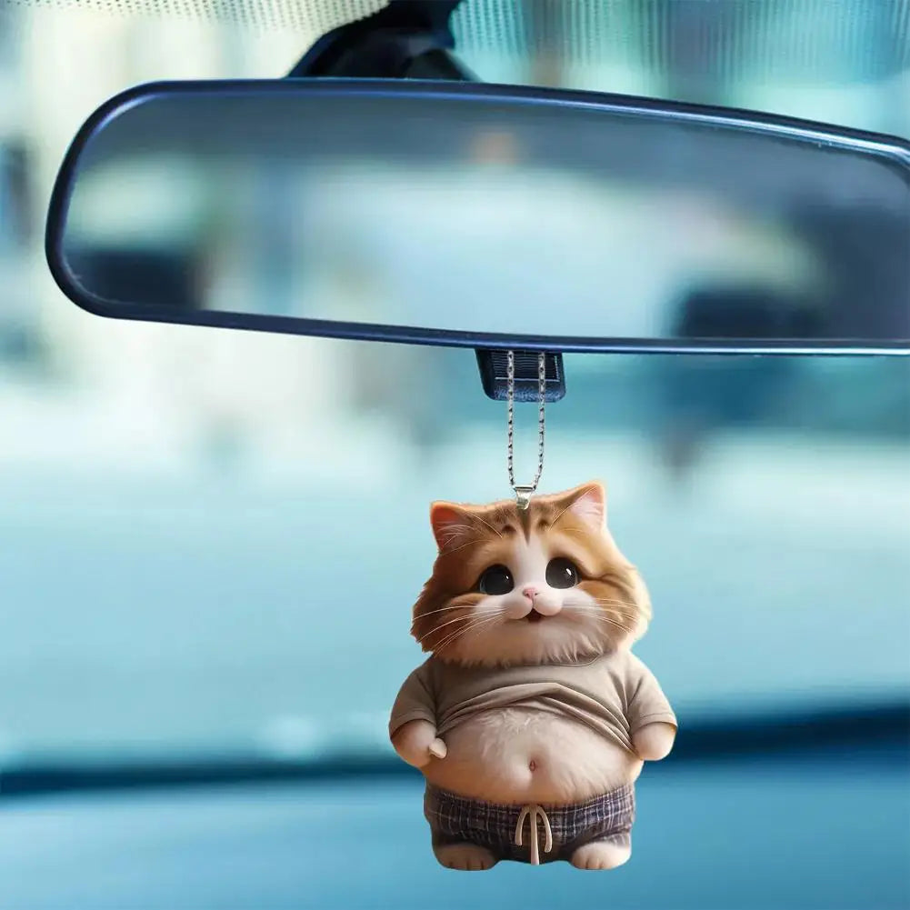 2D Car Cute Cat-Shaped Pendant Realistic Animal Rearview