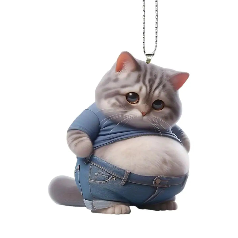 2D Car Cute Cat-Shaped Pendant Realistic Animal Rearview