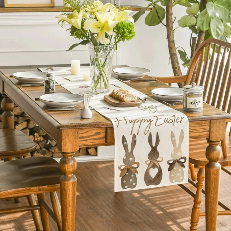 1pcs Table cover Linen Easter Bunny Rabbit