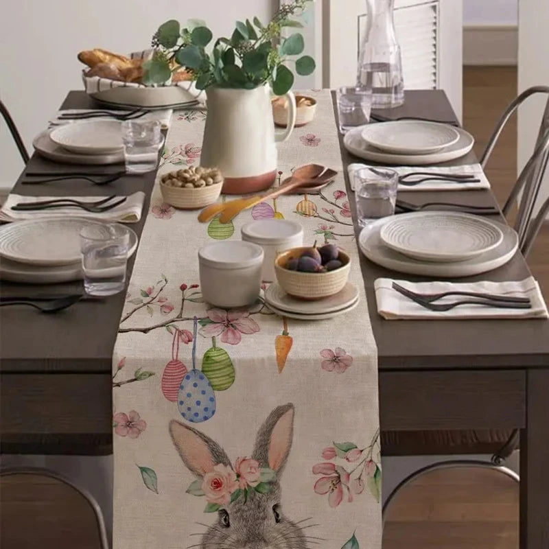 1pcs Table cover Linen Easter Bunny Rabbit