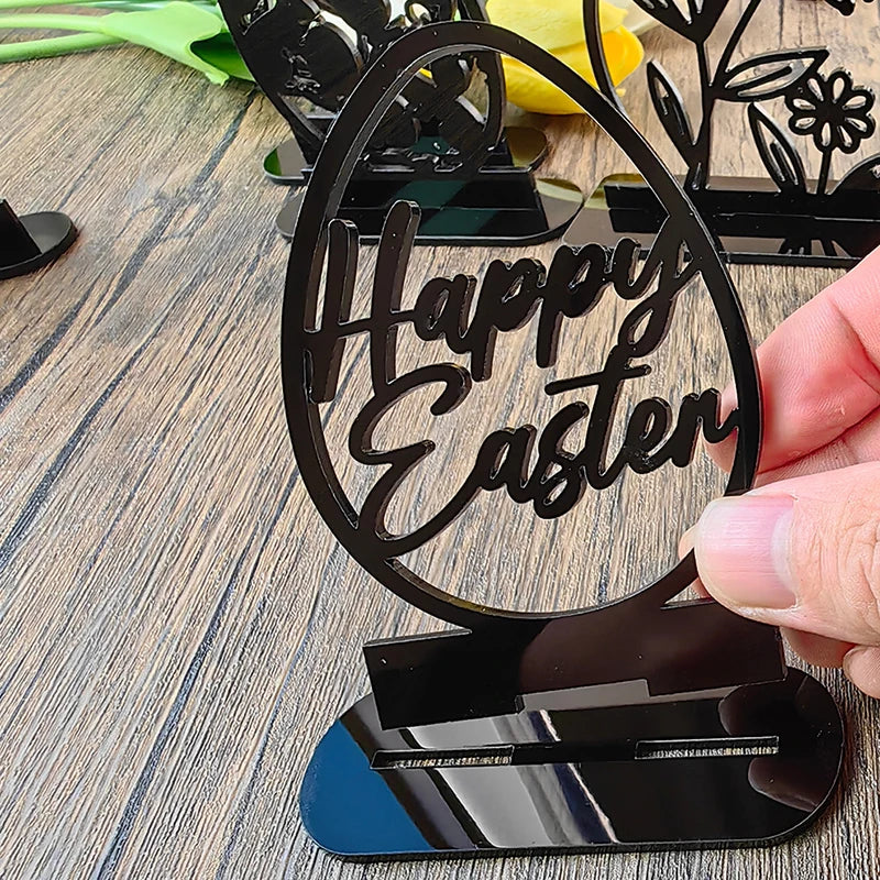 1PC Hollow Out Easter Rabbit Egg Black Acrylic Table Ornament