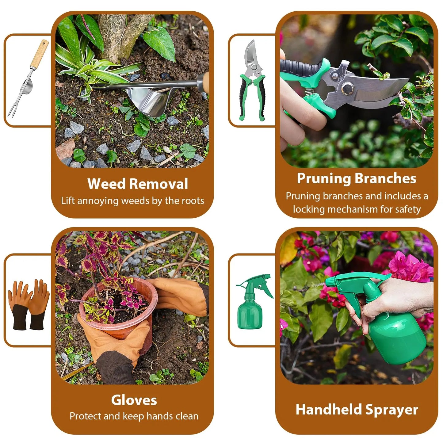 9 Piece Garden Weeding Tools Stainless Steel