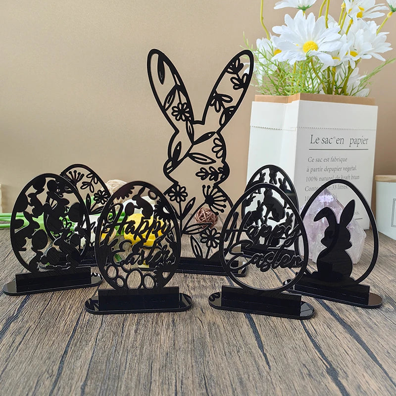 1PC Hollow Out Easter Rabbit Egg Black Acrylic Table Ornament
