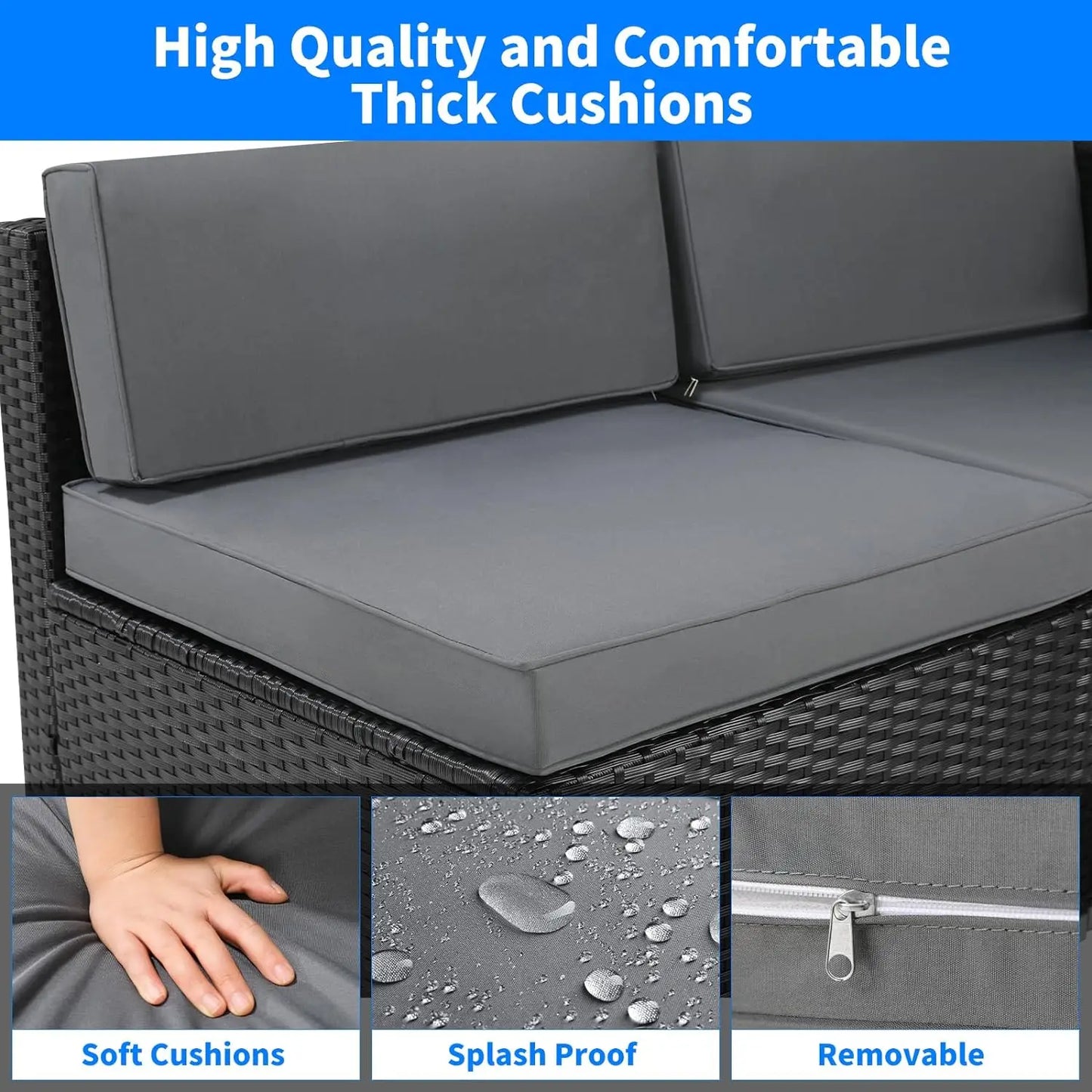 6PCS Rattan Garden Corner Sofa Set Outdoor
