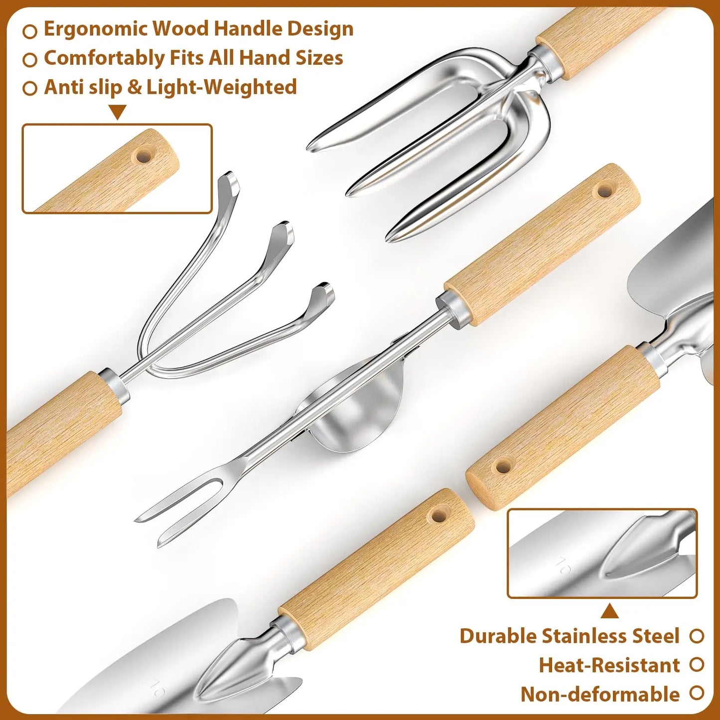 9 Piece Garden Weeding Tools Stainless Steel