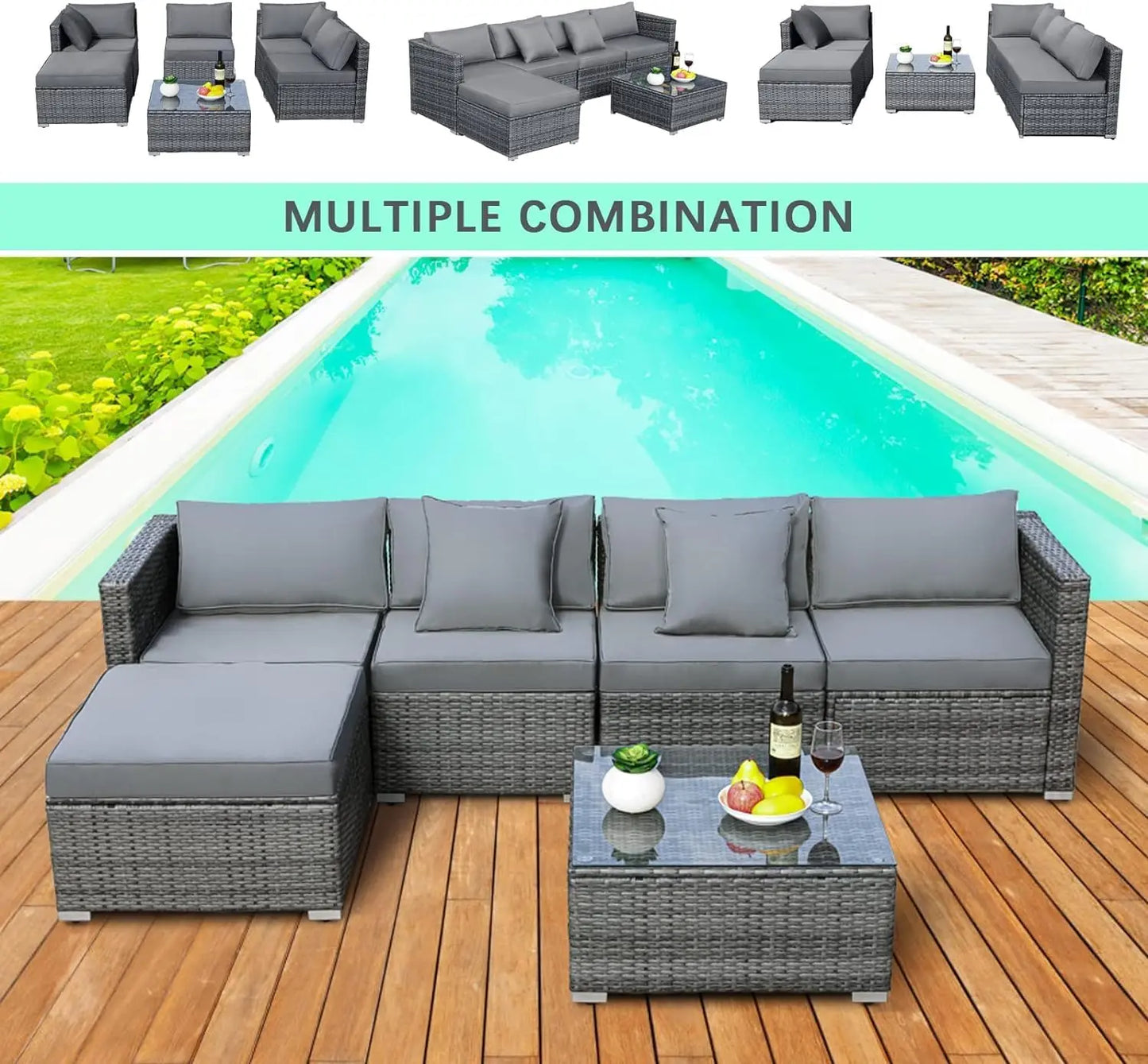6PCS Rattan Garden Corner Sofa Set Outdoor