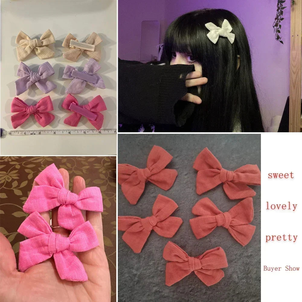 10Pcs/set Solid Color Cotton Hair Bows Hair Clips