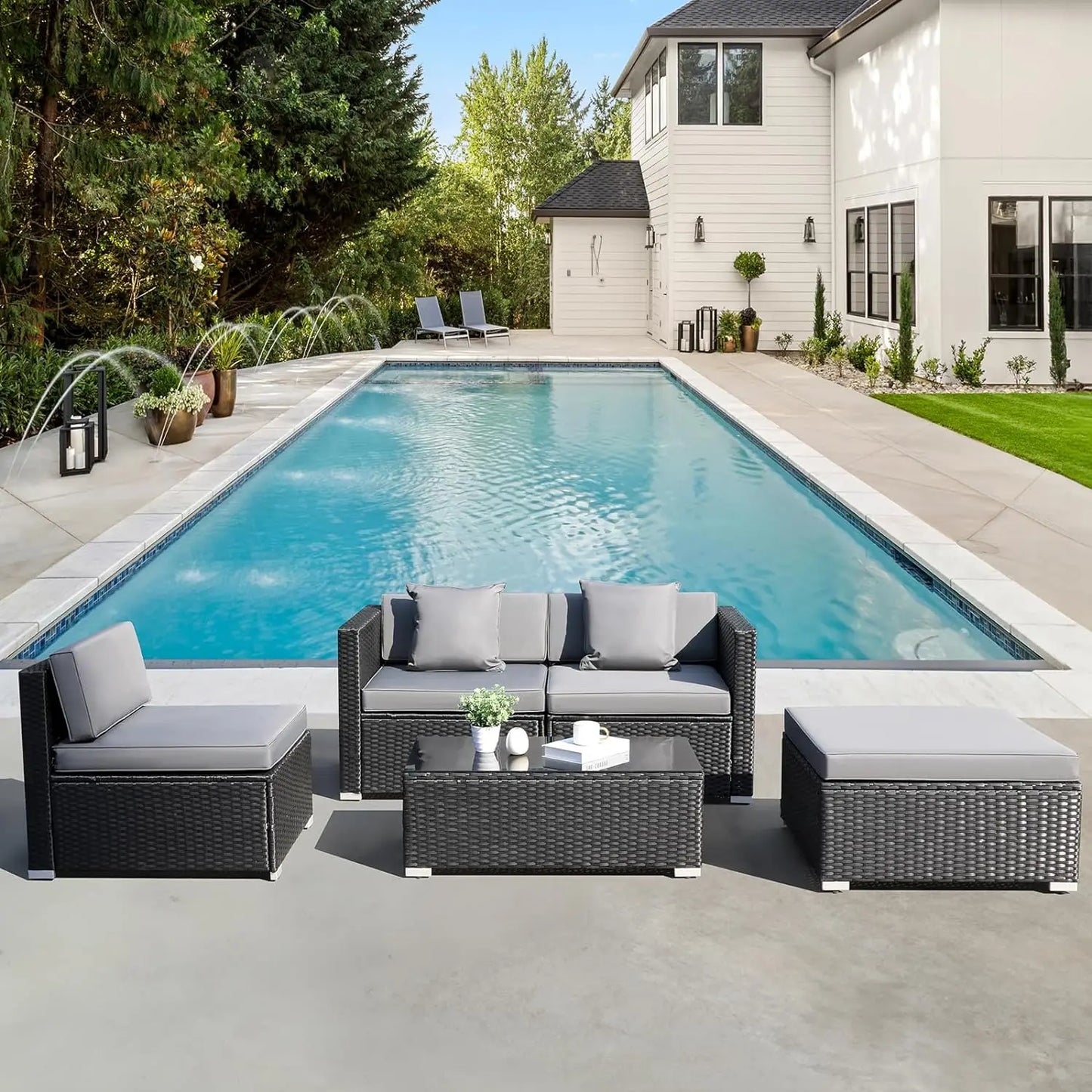 6PCS Rattan Garden Corner Sofa Set Outdoor