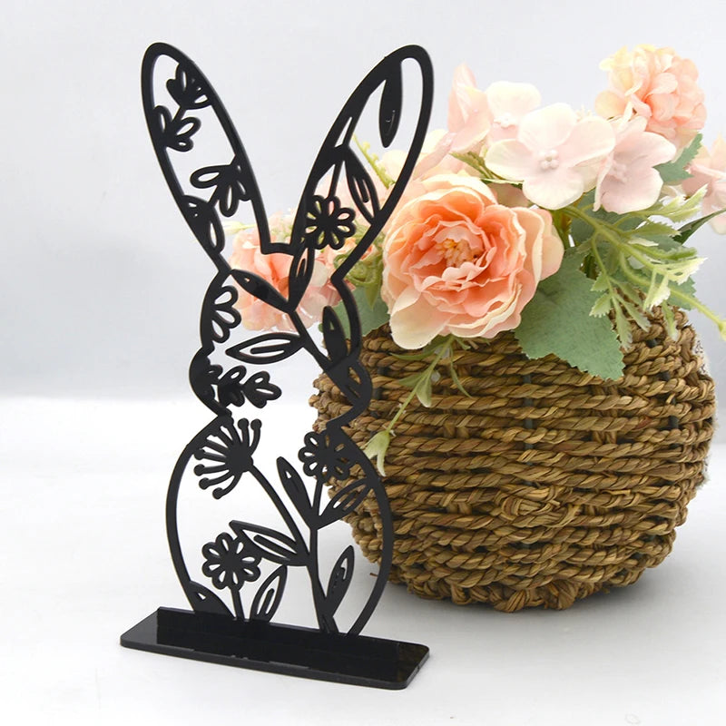 1PC Hollow Out Easter Rabbit Egg Black Acrylic Table Ornament