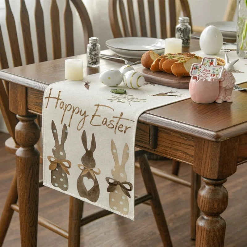 1pcs Table cover Linen Easter Bunny Rabbit