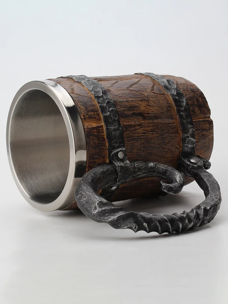 Creative Wooden Barrel Beer Mug Viking Style