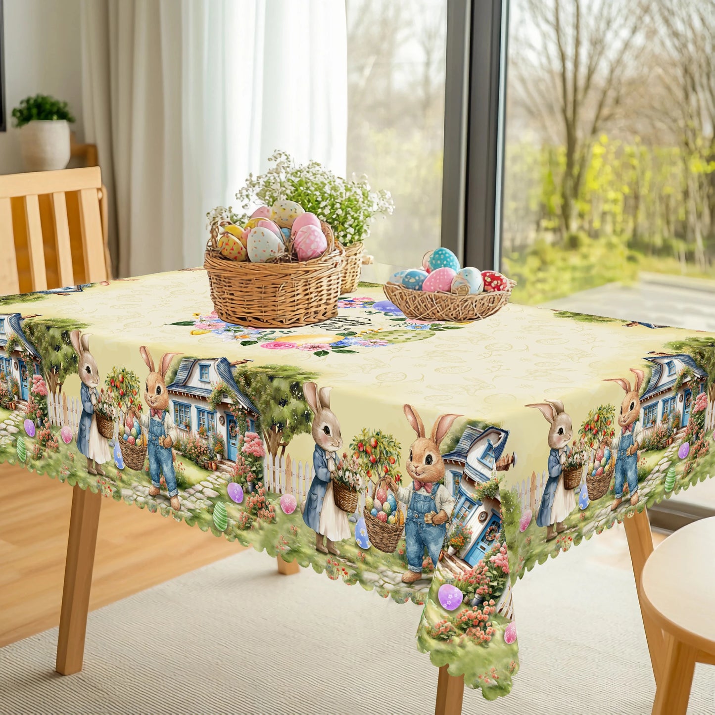 1 Easter Round Tablecloth, 5 Sizes Available, Easter Bunny Egg Printed