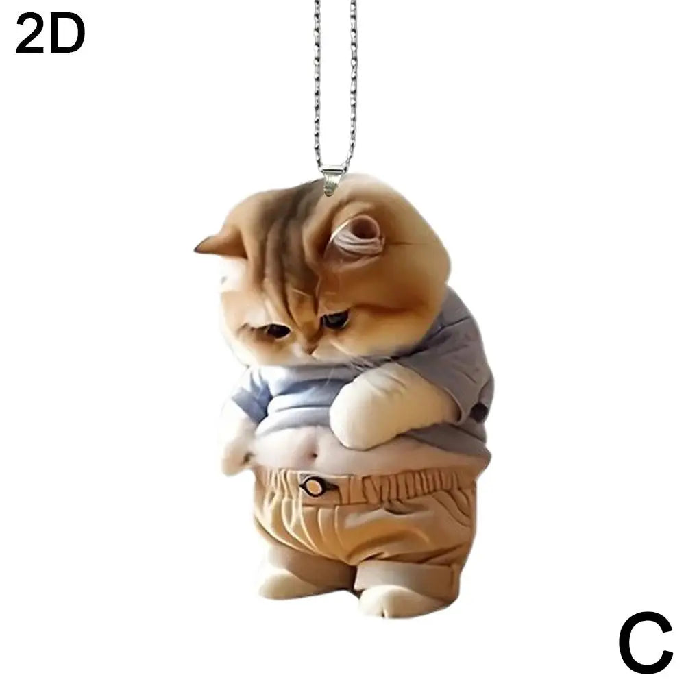 2D Car Cute Cat-Shaped Pendant Realistic Animal Rearview