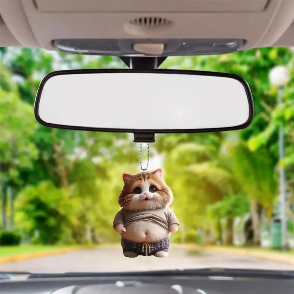 2D Car Cute Cat-Shaped Pendant Realistic Animal Rearview