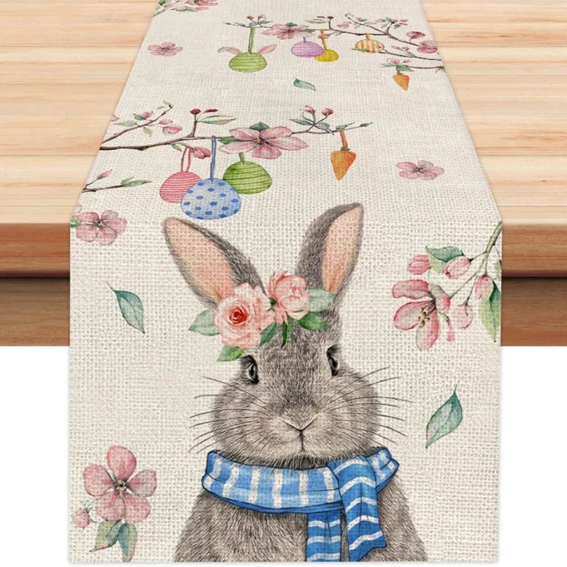 1pcs Table cover Linen Easter Bunny Rabbit