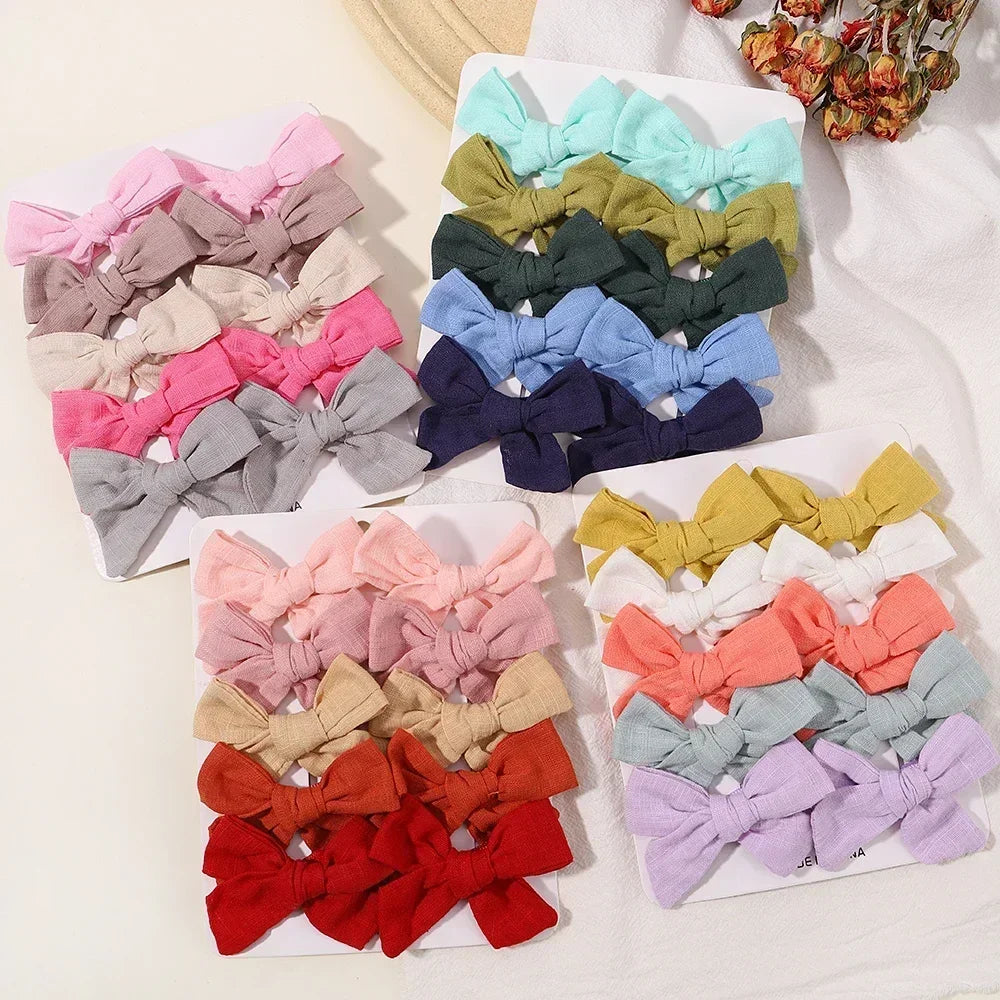 10Pcs/set Solid Color Cotton Hair Bows Hair Clips