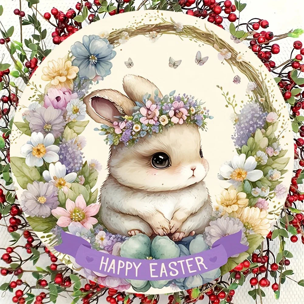 1 piece, Easter cute bunny wooden round listing