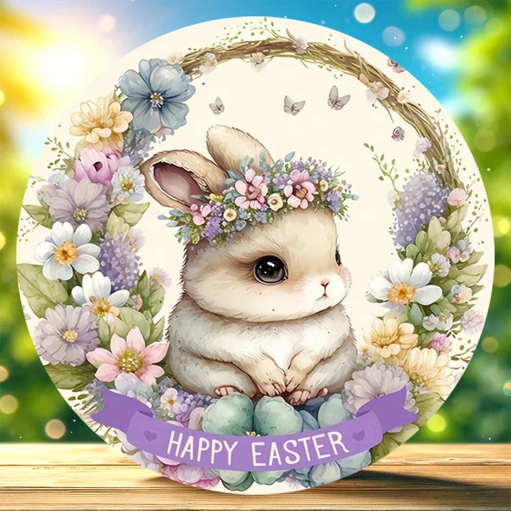 1 piece, Easter cute bunny wooden round listing