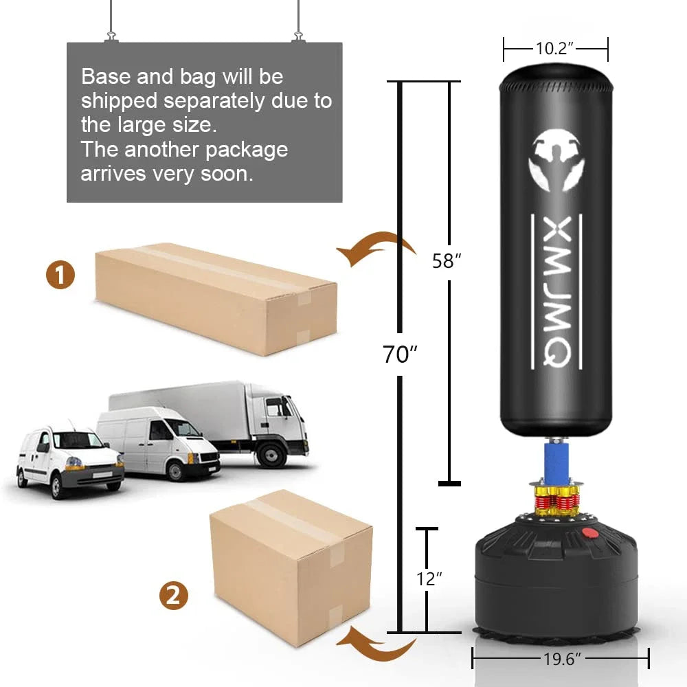 Standing boxing post with gloves, home fighting training sandbag