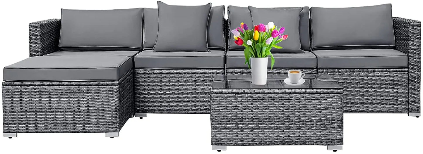 6PCS Rattan Garden Corner Sofa Set Outdoor