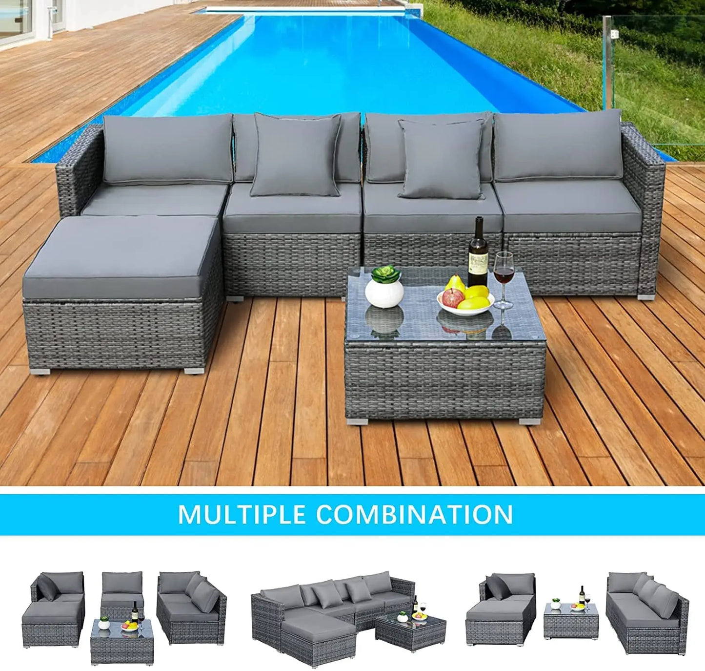 6PCS Rattan Garden Corner Sofa Set Outdoor