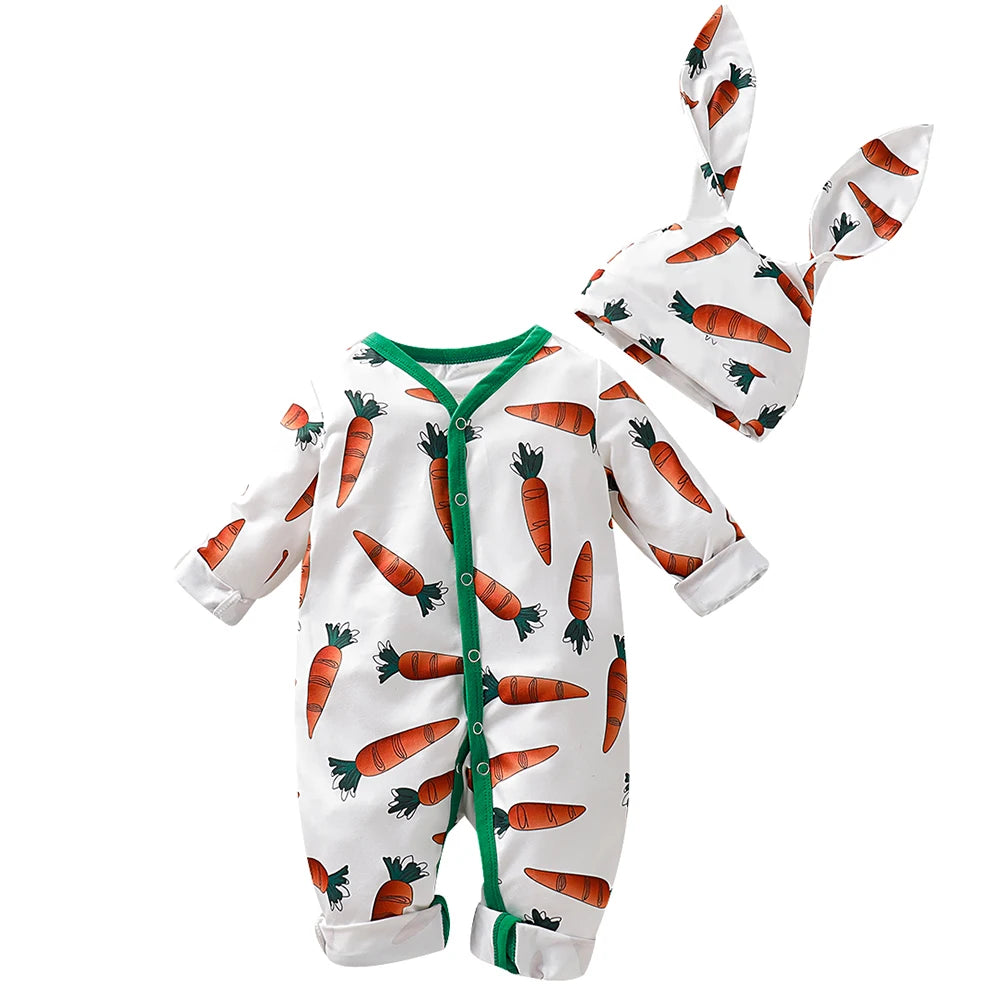 0-18M Baby Easter Clothes Cute Carrot Printed Jumpsuit