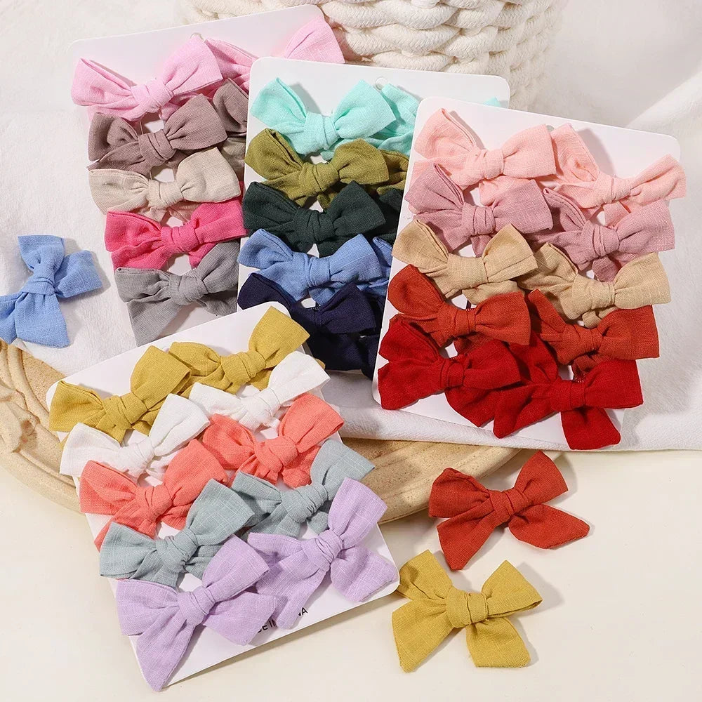 10Pcs/set Solid Color Cotton Hair Bows Hair Clips