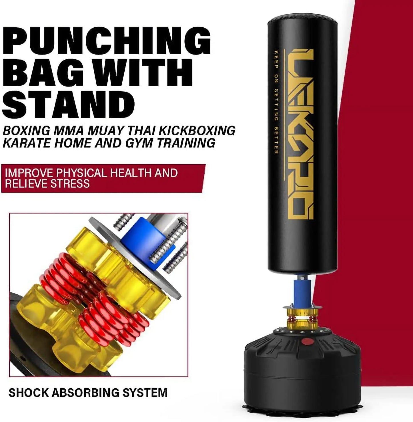 Standing boxing post with gloves, home fighting training sandbag