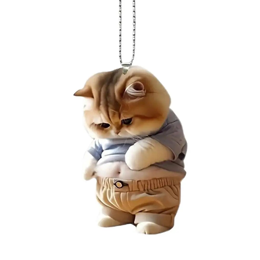 2D Car Cute Cat-Shaped Pendant Realistic Animal Rearview