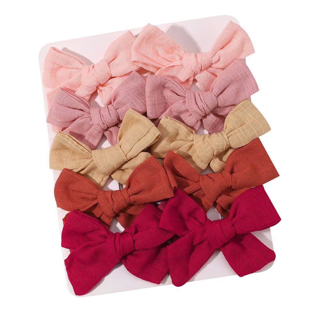 10Pcs/set Solid Color Cotton Hair Bows Hair Clips