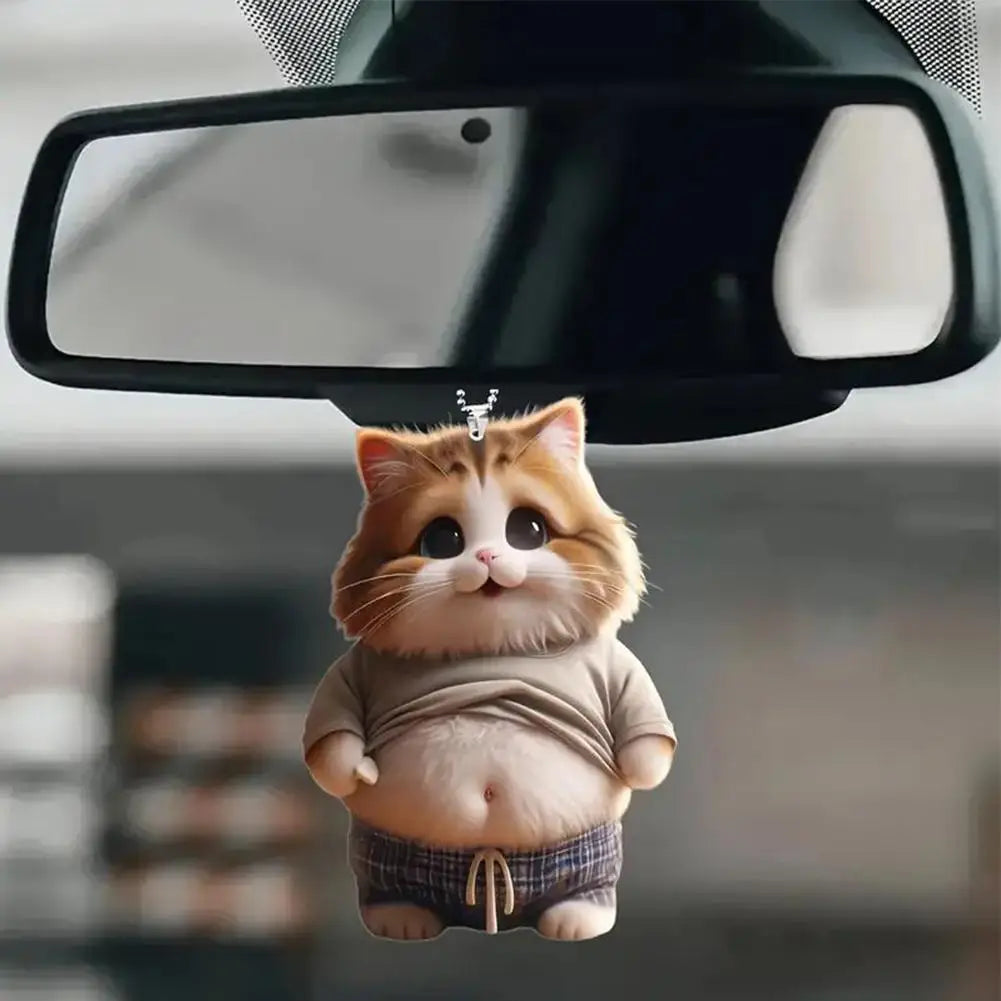 2D Car Cute Cat-Shaped Pendant Realistic Animal Rearview