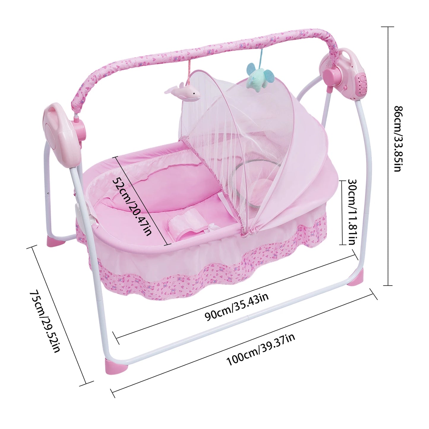 Baby swing with 5 adjustable speeds, Bluetooth & USB, 12 songs