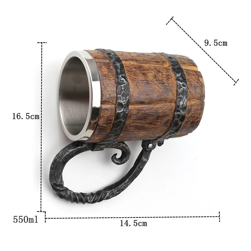 Creative Wooden Barrel Beer Mug Viking Style
