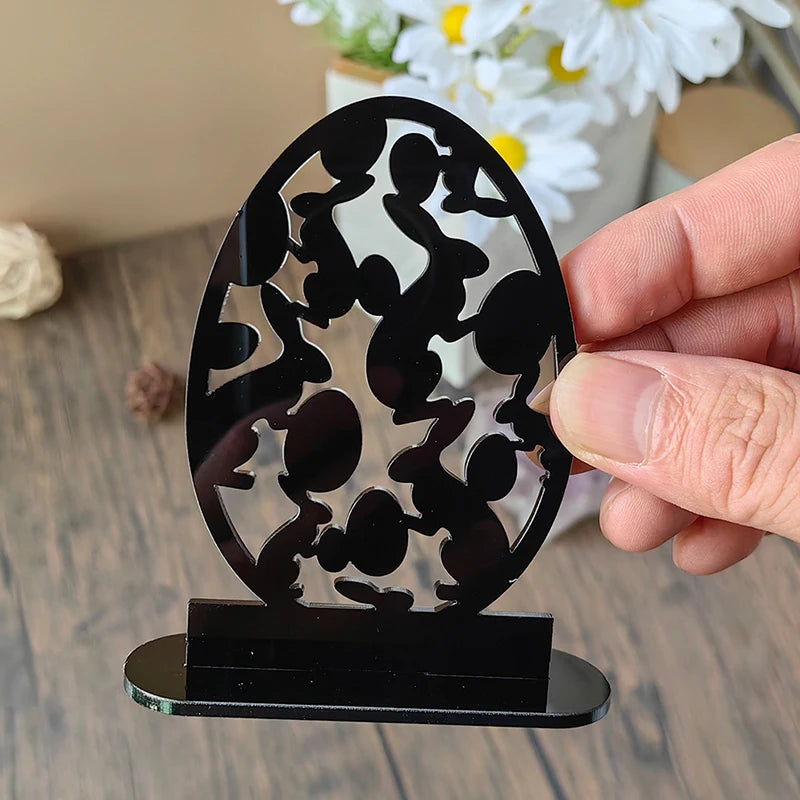 1PC Hollow Out Easter Rabbit Egg Black Acrylic Table Ornament