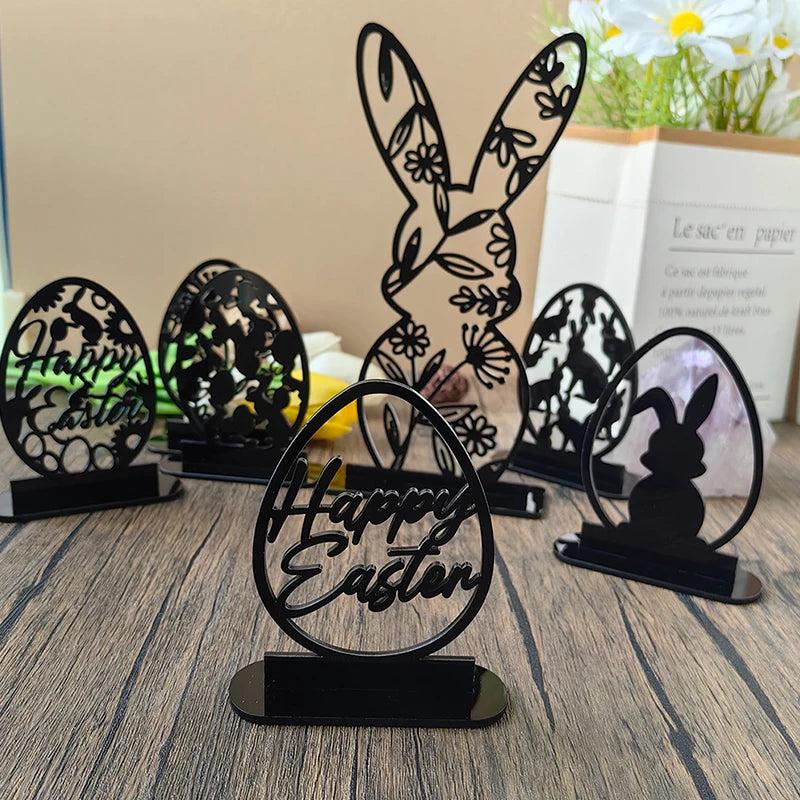 1PC Hollow Out Easter Rabbit Egg Black Acrylic Table Ornament