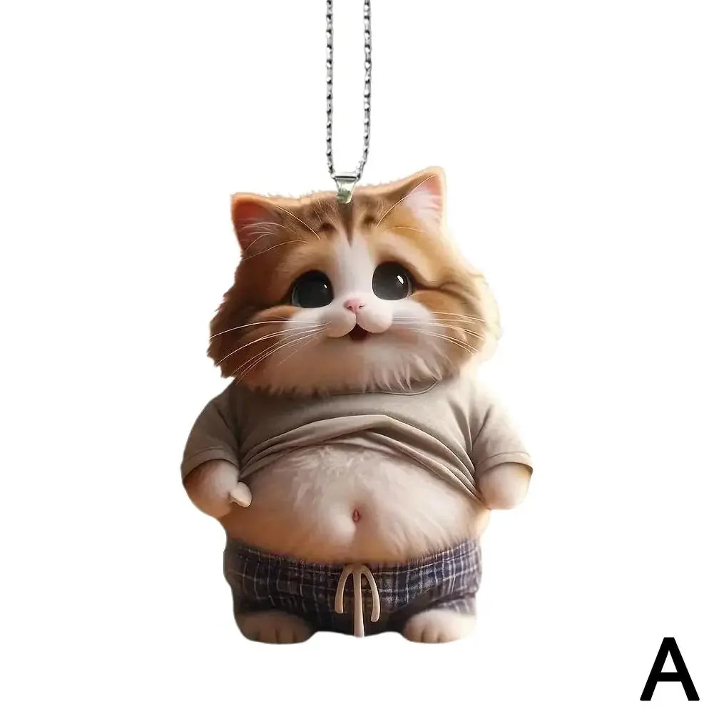 2D Car Cute Cat-Shaped Pendant Realistic Animal Rearview