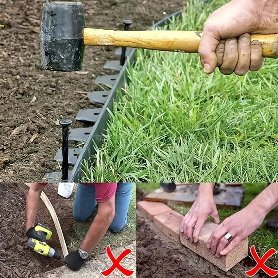Garden Greening Grass Stone Divider With Thick Soil Barrier
