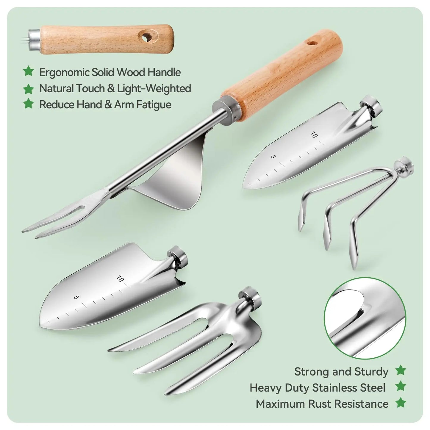 9 Piece Garden Weeding Tools Stainless Steel