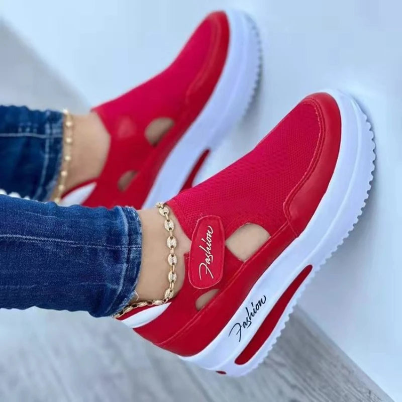 Red Casual Shoes Women Breathable