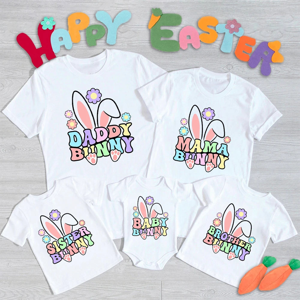 Dad Mom Sis Bro Baby Buuny Printed Shirts Easter Party Family