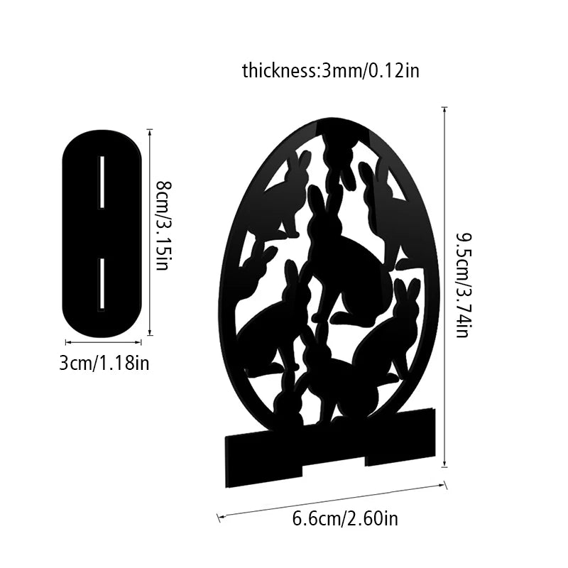 1PC Hollow Out Easter Rabbit Egg Black Acrylic Table Ornament