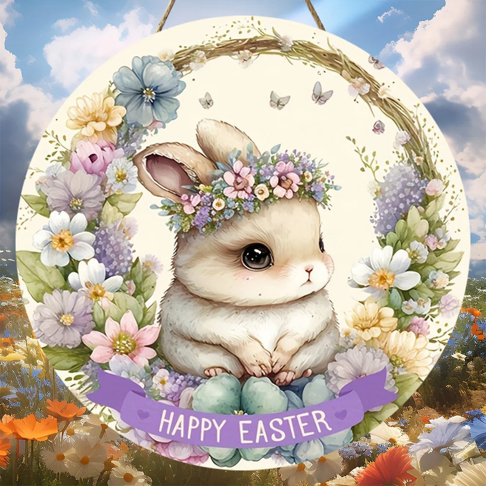 1 piece, Easter cute bunny wooden round listing